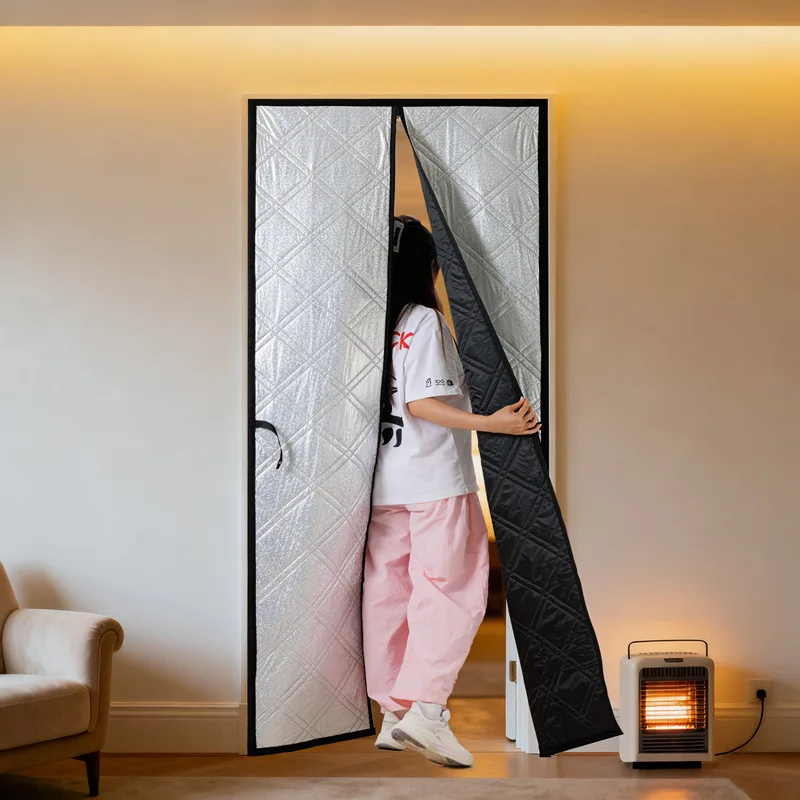Zipper‑Style Door Curtain, Made of Aluminum‑Film‑Coated Oxford Fabric with Cotton Filling, Wind‑Proof, Heat‑Preserving