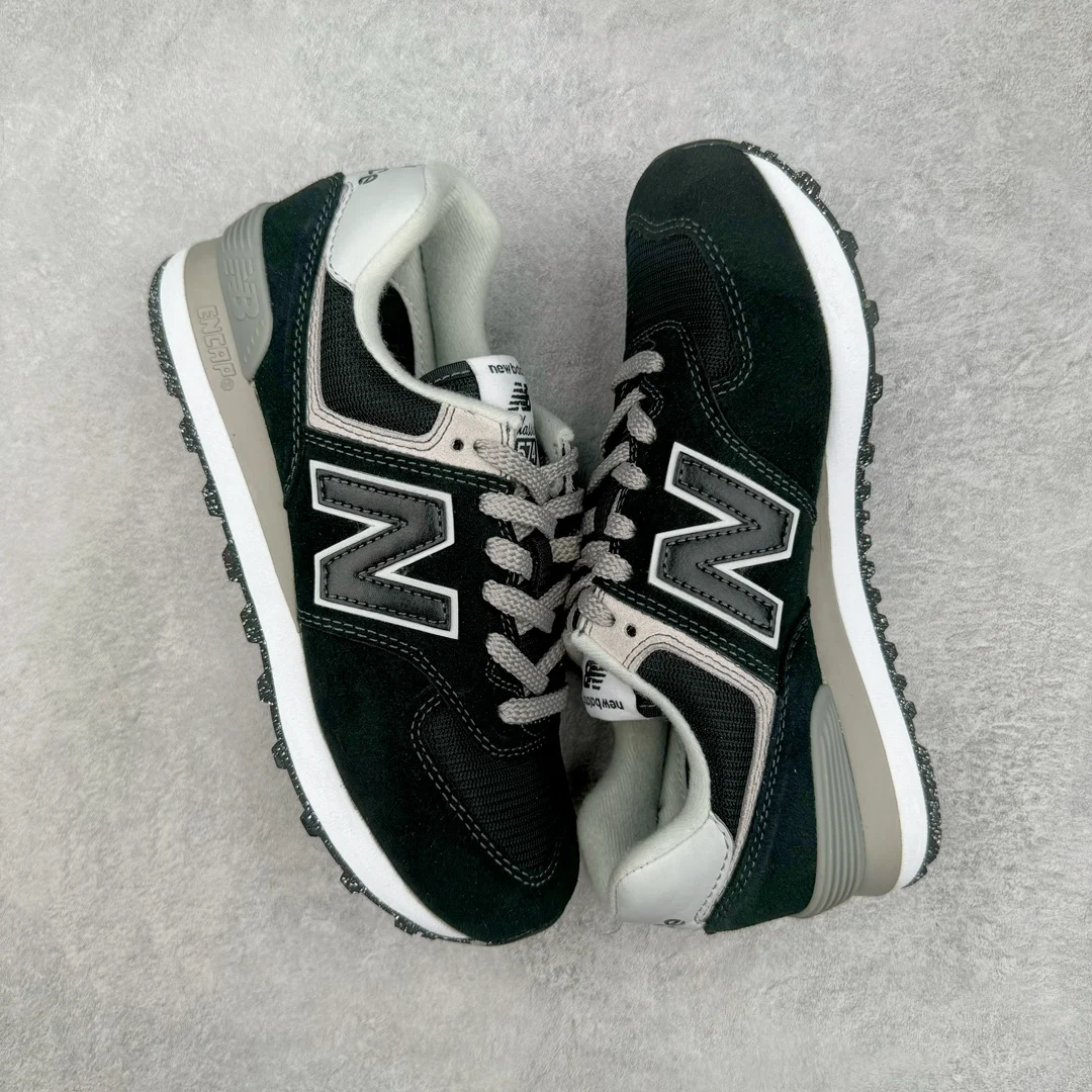 Sepatu New Balance NB 574 klasik Vintage Mesh kain kulit imitasi kasual pria dan wanita sepatu lari biru tua