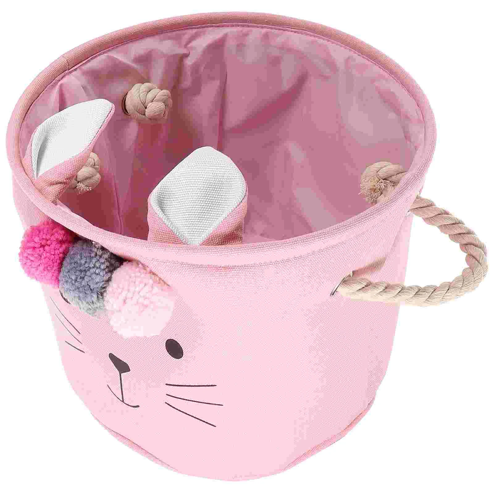 Pink Cat Fur Ball Storage Basket Bathroom Collapsible Laundry Baskets Cute Clothes Hamper for Nursery See Description Mother