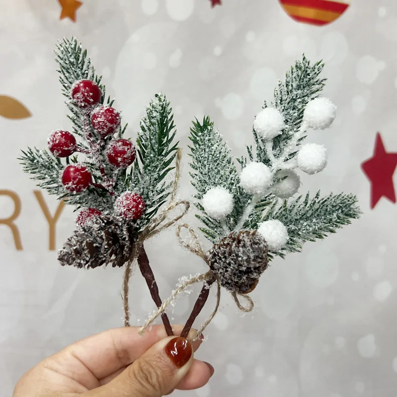 

Christmas Branch Decoration Snowflake Pine Needle Flower Branch Accessories Simulation Pinecone Red Berry Christmas Decoration
