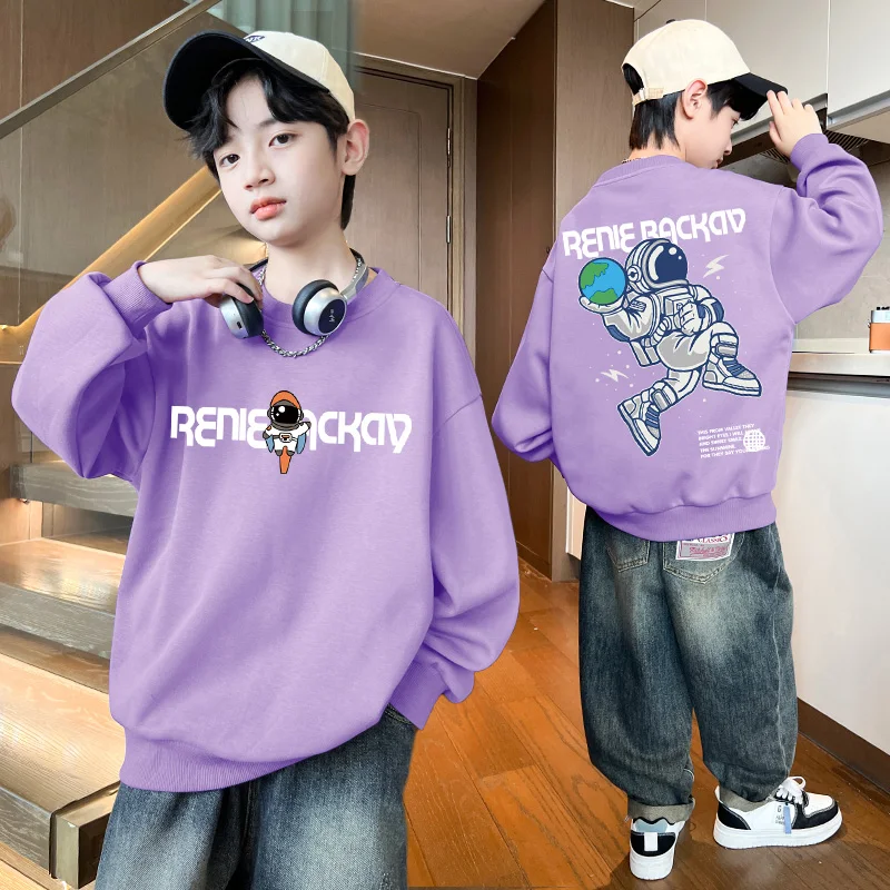 Cartoon Astronaut Sweatshirt Hoodies Autumn Baby Boys Clothing 7 To 14 Years Long Sleeves Tops Pullovers for Kids Clothes 2025