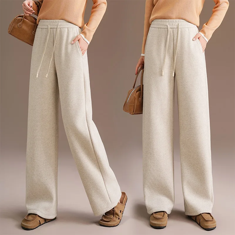 

Elegant and Versatile High-Waisted Slimming Straight-Leg Pants Autumn New Elastic Waist Drawstring Fashion Wide-Leg Pants