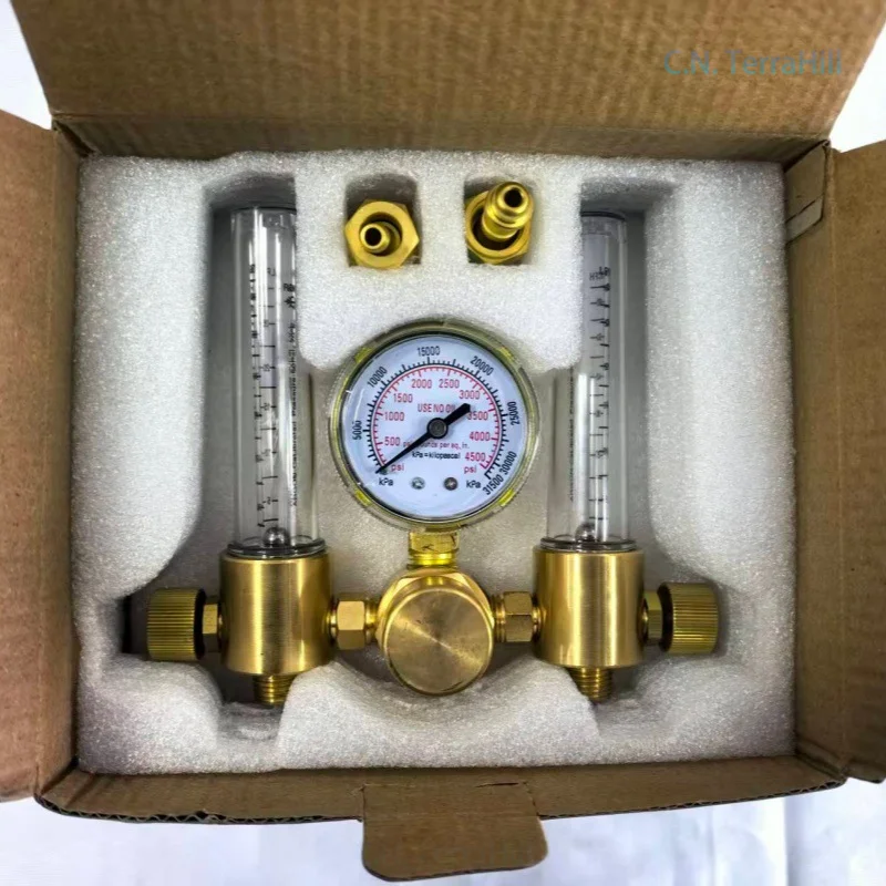 Argon CO2 Gas Regulator Dual Flowmeter TIG Welding Flow Meter Brass Pressure Reducer