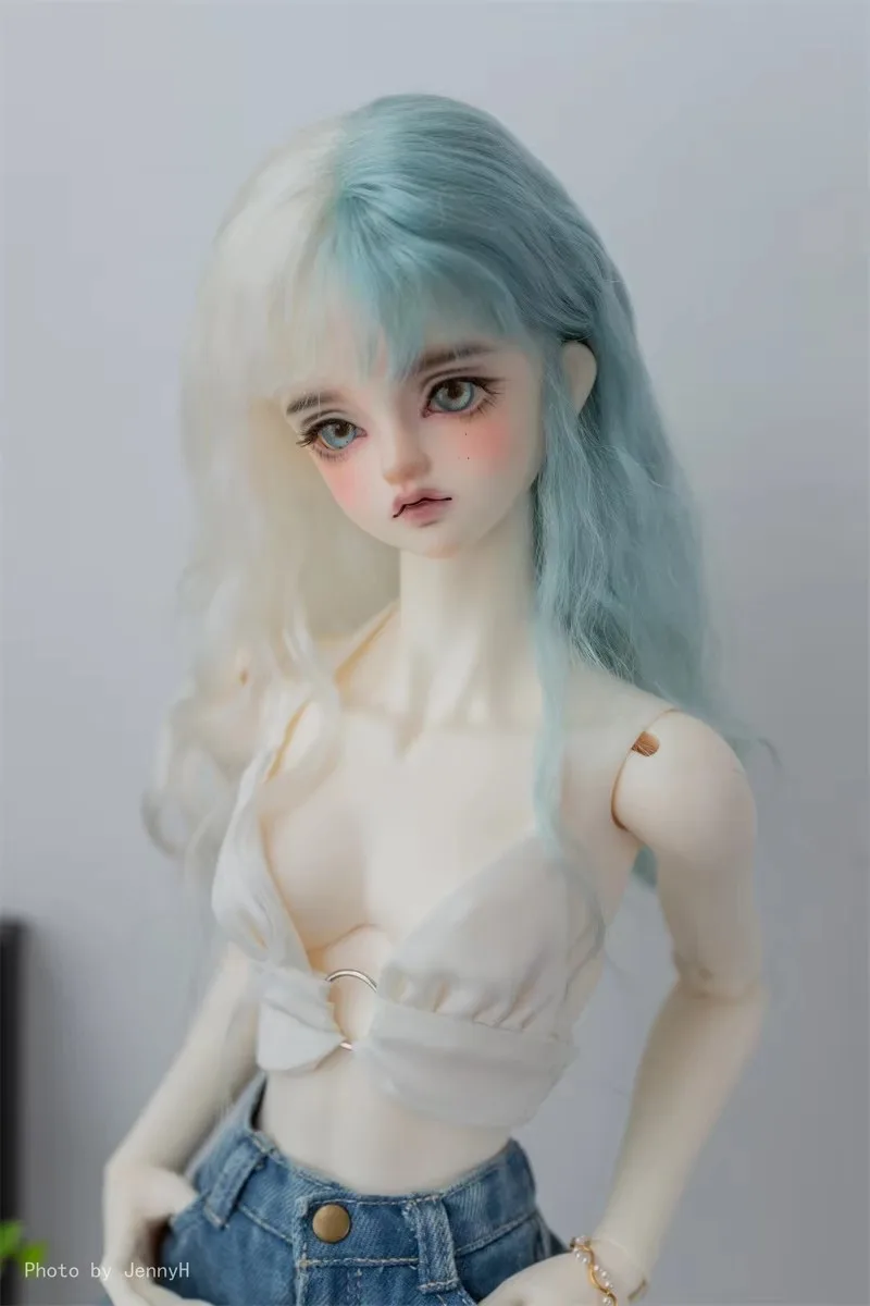 Morbido Mohair Frangia Diritta Lati Bicolore Capelli Lunghi 1/3 1/4 Parrucca Riccia Colorata Viola Spot Inventario Ragazze Accessori per Bambole BJD