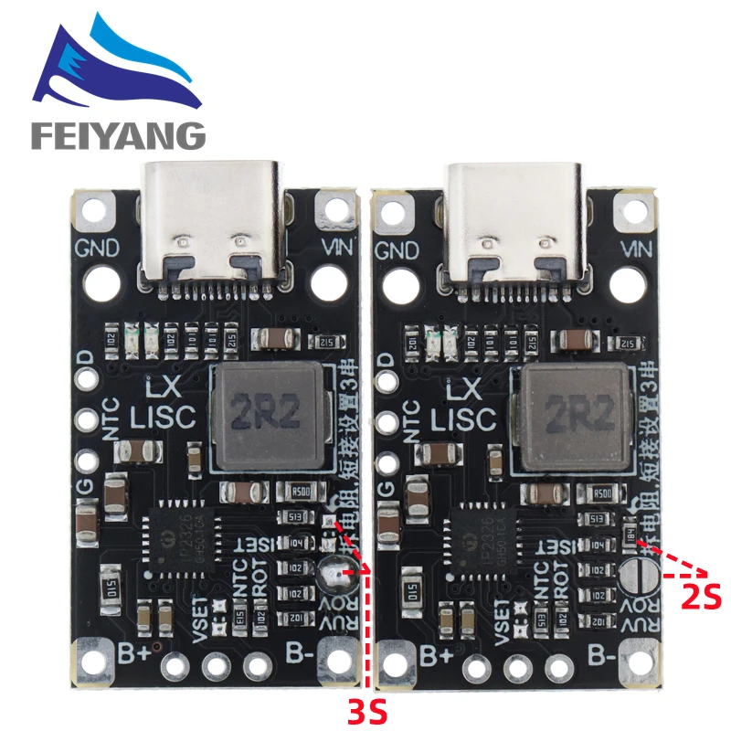 Type-C USB 2/3S BMS 15W 8.4V 12.6V 1.5A Lithium Battery Charging Boost Module With Balanced Support Fast Charge With Indicator