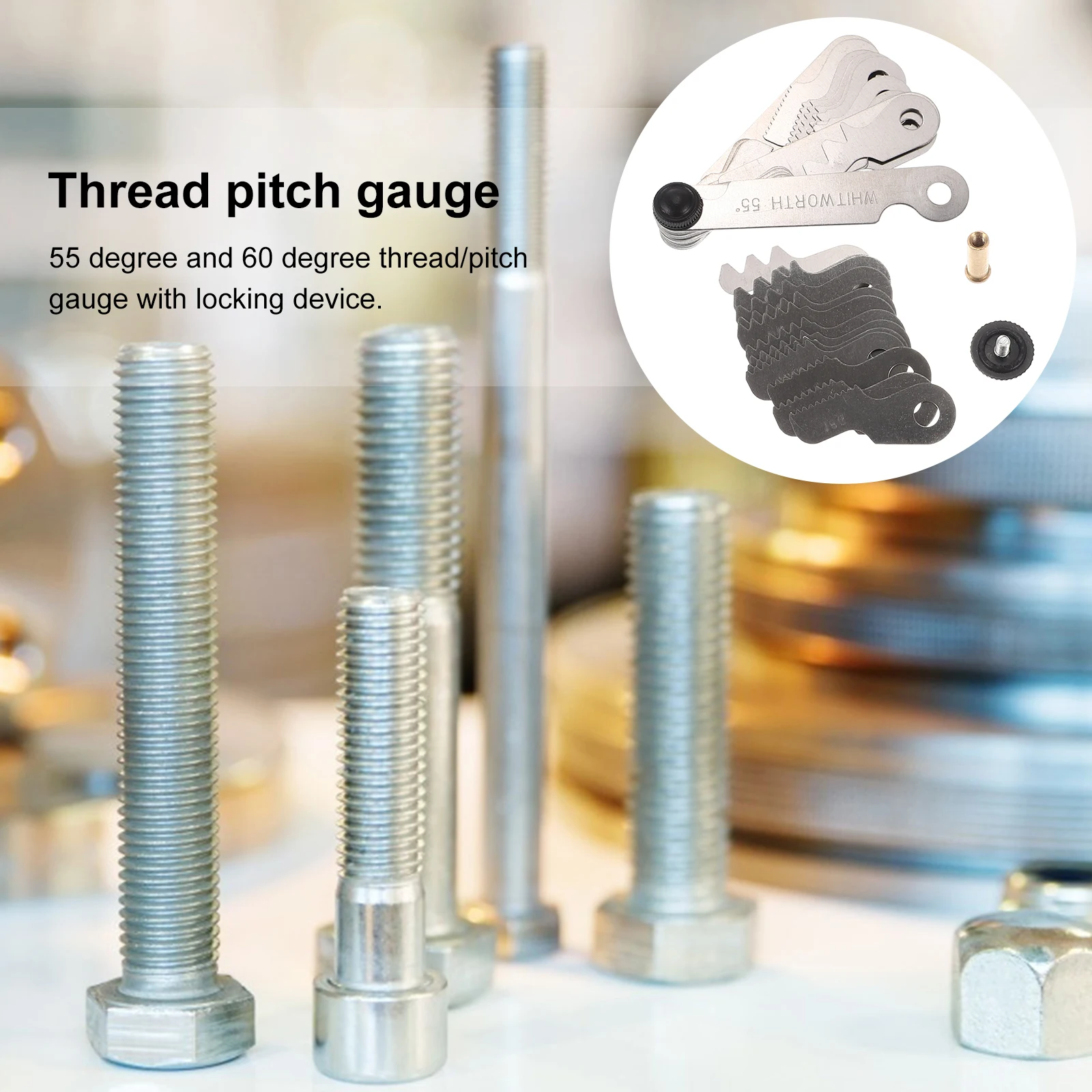 

Stainless Steel Thread Pitch Gauge Screw Measuring Tool Metric Inch Durable Foldable Compact Lightweight Professional Thread