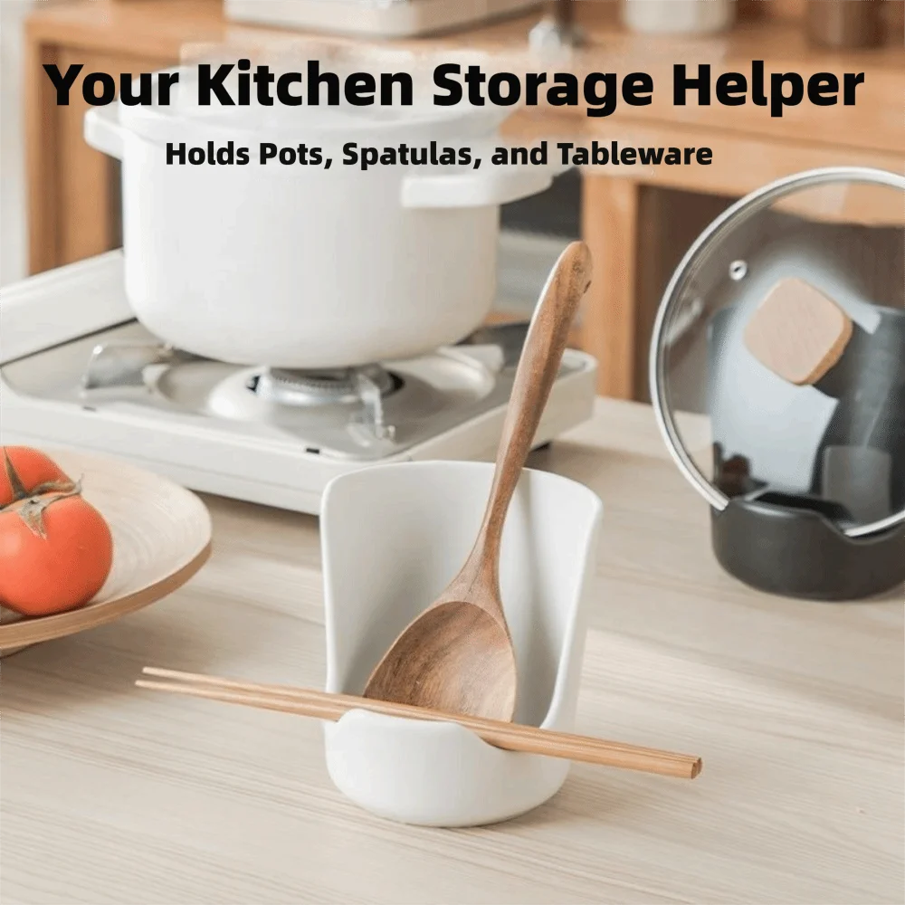Non-Slip Pot Lid Holder Heat Resistant Integrated Notches Spoon Rest Stable Base Kitchen Utensil Holder Kitchen Countertop