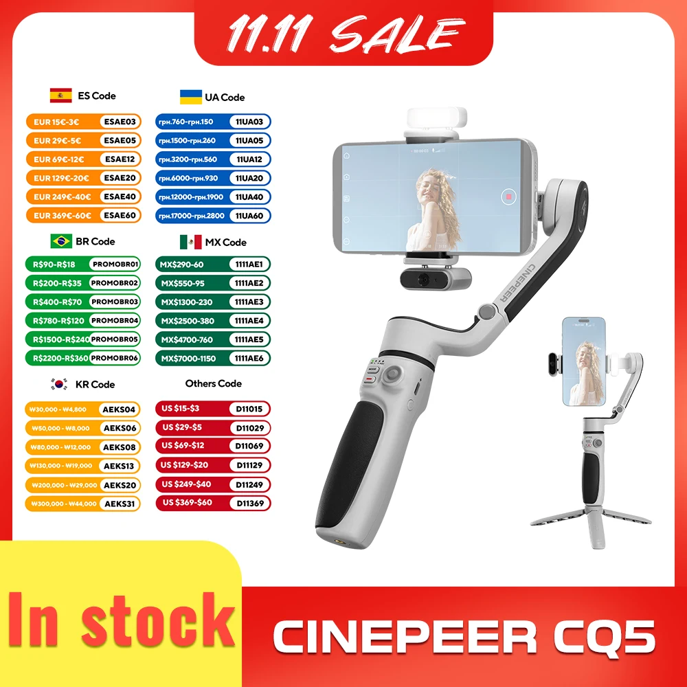 

ZHIYUN Official CINEPEER CQ5 3-Axis Phone Gimbal equipped with AI Face Tracking and Fill Light for iPhone and Android Smartphone
