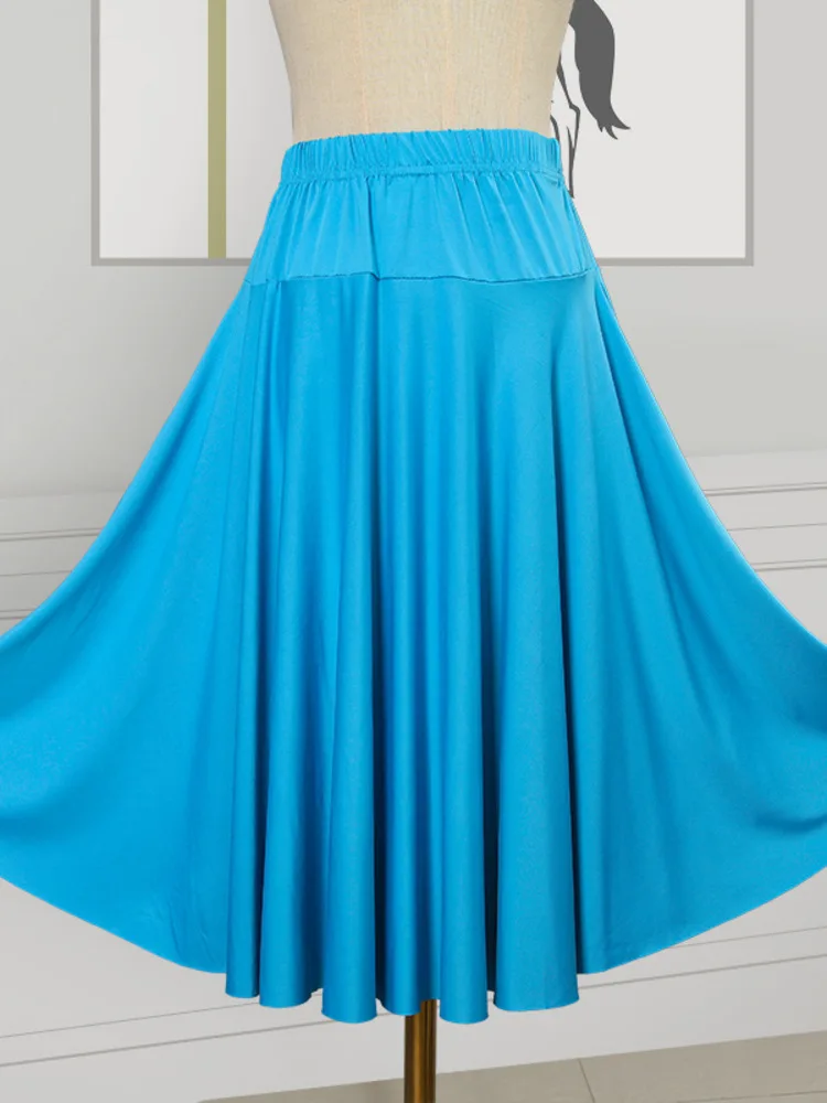 Solid Color Latin Dance Practice Belly Wear Competition Skirts Jazz Mesh Costume Halloween Women High Waist Waltz Elegant Skirt