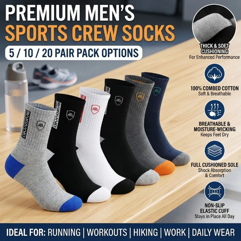 Fashionable Mixed Color Mid-Calf Socks for Men, Ideal for Daily Running, Office Tasks, Gym Workouts, and Weekend Trips.