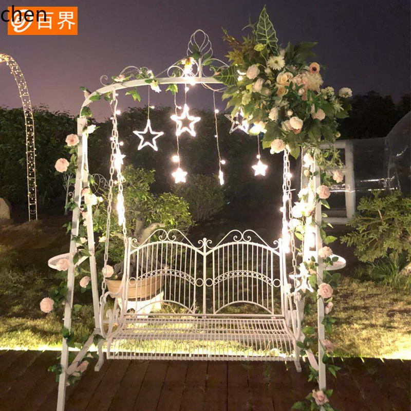 HXL Iron Double Swing Outdoor Hammock Courtyard Balcony Hanging Chair Photography Prop