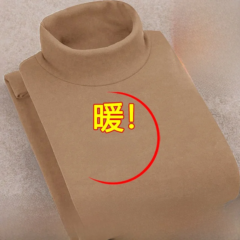 Double-Sided Cashmere Long Sleeve Half-High Collar Thermal T-Shirt Men's Fashion Urban Style Breathable Warm Dad Clothes Set