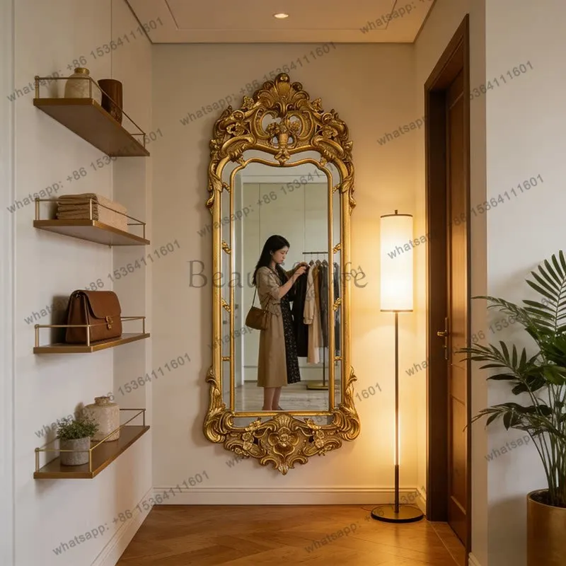 

yj9 French retro carved full-length mirror European wall hanging luxury floor mirror home