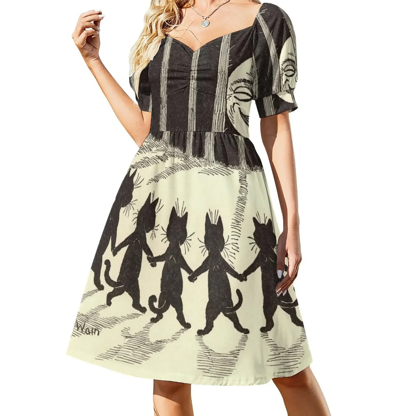 

Louis Wain The Wink Short-Sleeved Dress women's dresses luxury Elegant gown