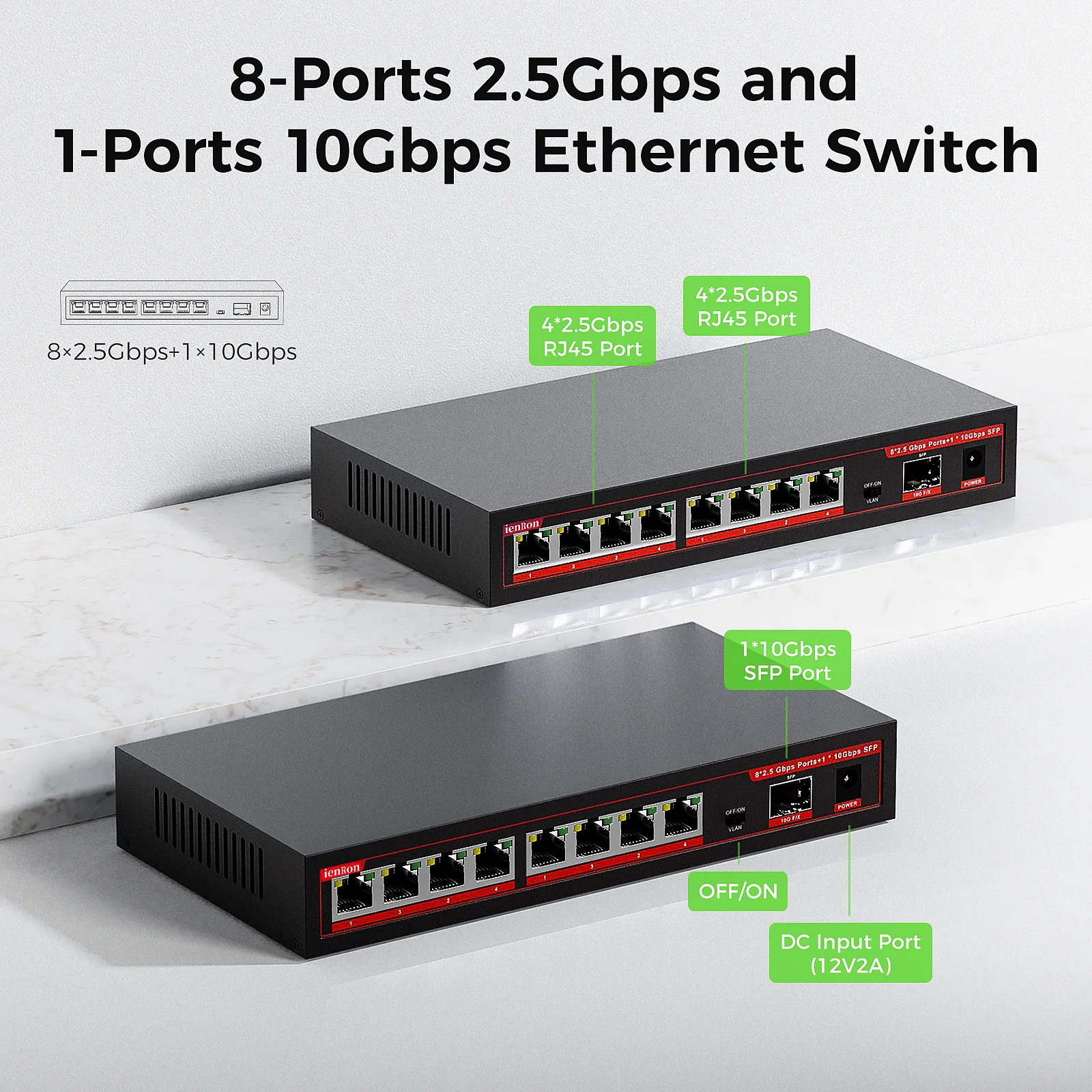 Imagem -02 - Ienron-switch Ethernet para Câmera ip e Segurança Cctv Nenhum Switch de Rede Poe 1x10g Sfp Port Portas 2.5g