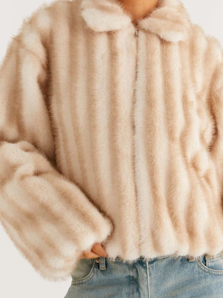 

Elegant Soft Faux Fur Coat For Winter Casual Long Sleeve Solid Color Loose Short Jackets Women Fashion Street Zipper Outercoats