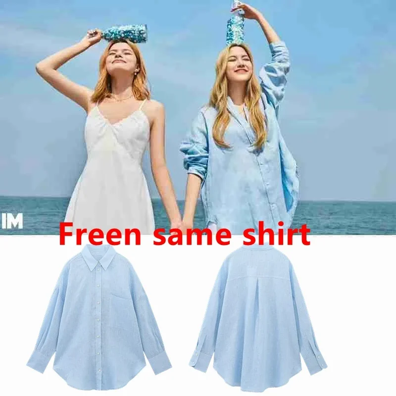 Freenbecky Same Shirt Spring and Summer New White Sunscreen Shirt Lapel Loose Breasted Single Pocket Linen Shirt Freen Becky