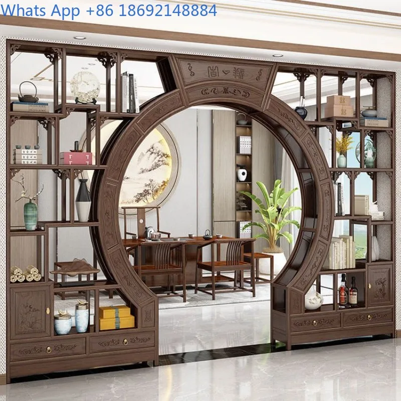 New Chinese Style Moon Cave Door Solid Wood Living Room Partition Bogu Rack Multi-Treasure Pavilion Round