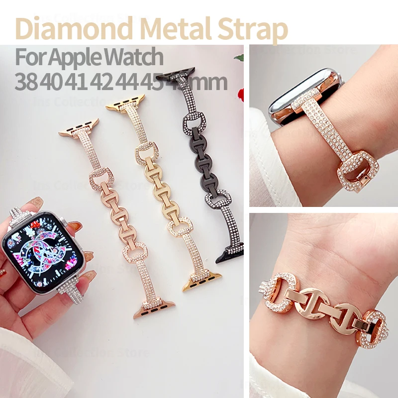 

Diamond Metal Strap for Apple Watch Band 40mm 45mm 38mm 42mm Women Luxury Bracelet for iWatch Series 8 7 6 Se 5 3 49mm Wristband