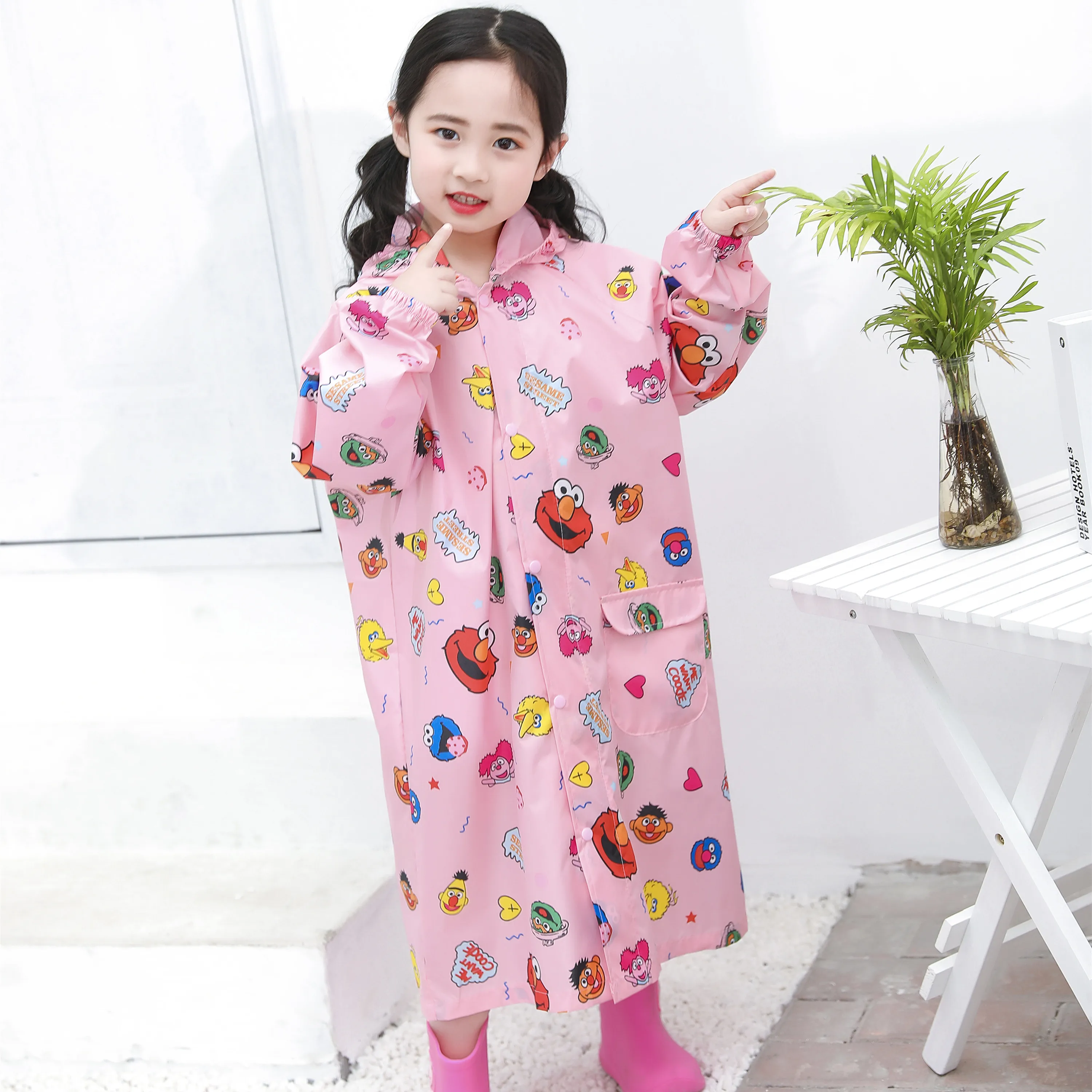 Children's Raincoat Girls' Boys' Kindergarten Primary School Baby Schoolbag Position Waterproof Environment-friendly Material