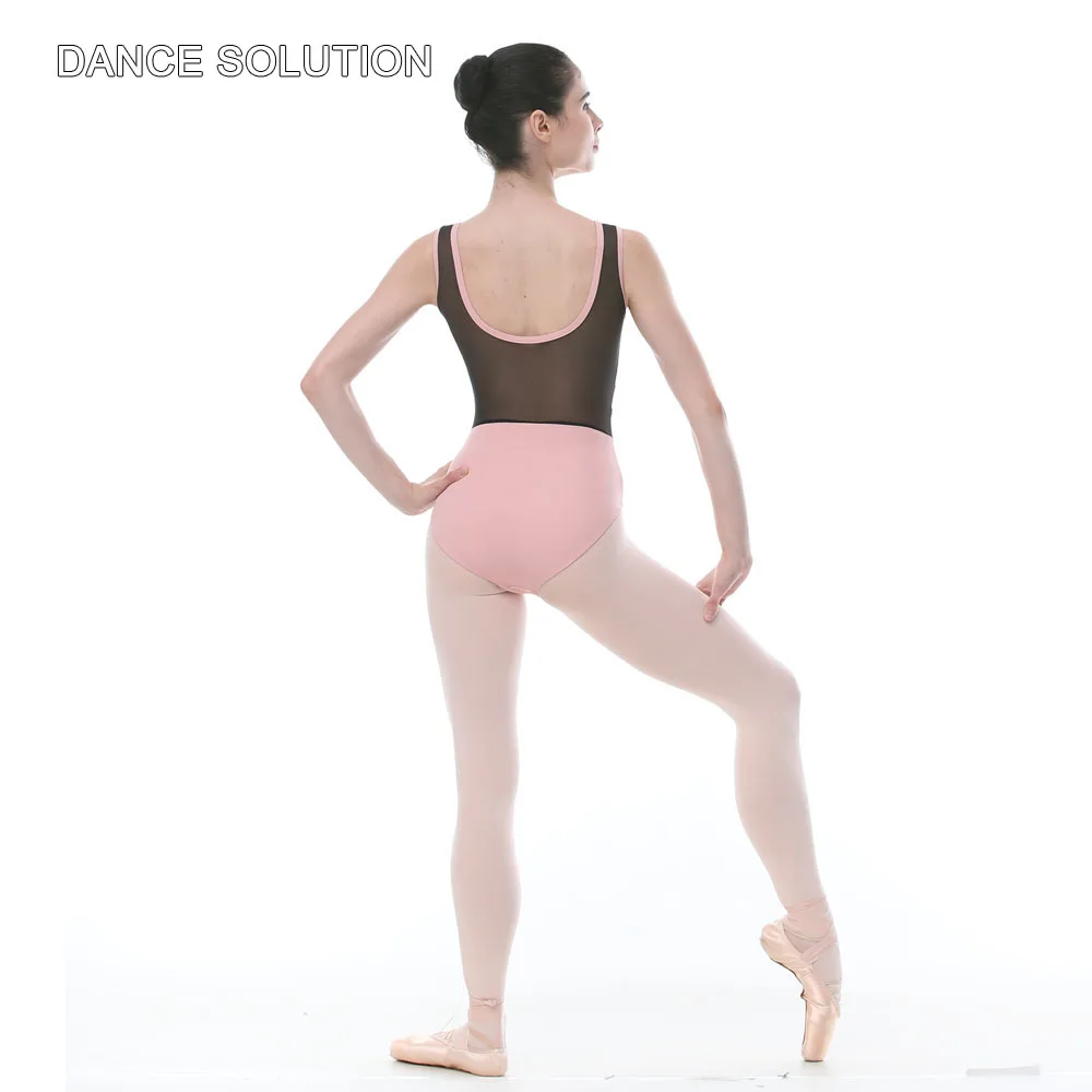 Pink Cotton and Black Mesh Ballet Leotard Elastic Ballet Dancewears One-piece Bodysuit for Women Performance Costumes 03D0342