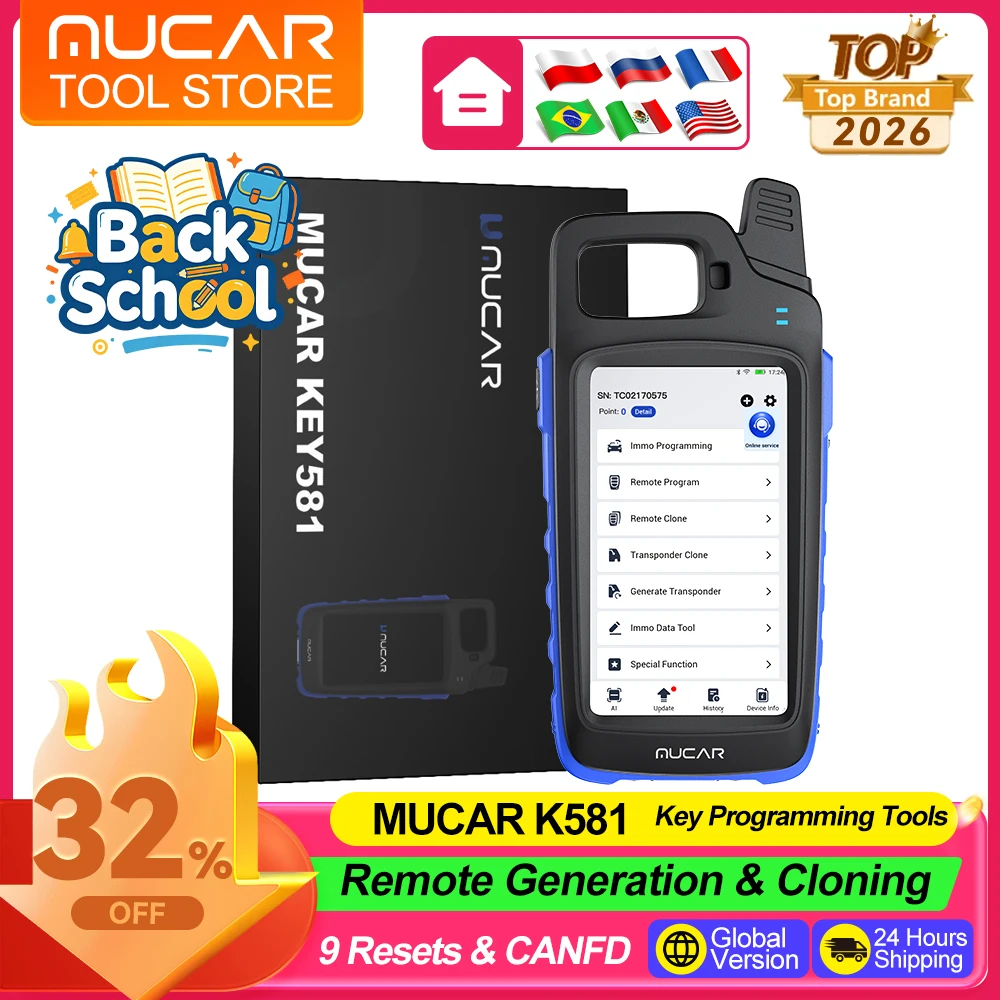 MUCAR KEY581  Key Programmer Tool Unlocker Device 9 Reset Lifetime Free Update CANFD Key Cloning  OBD Immo Key Programming Tool