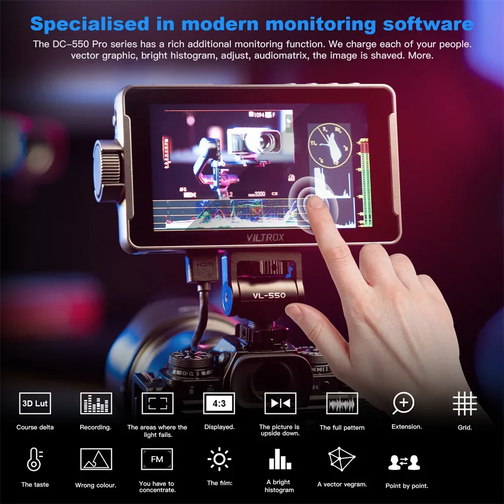 VILTROX DC-550 Pro 5.5 Inch 1200nits 4K 10bit HDMI Field Monitor, Touchscreen 3D LUT Exposure Focus Assis VILTROX Camera Monitor