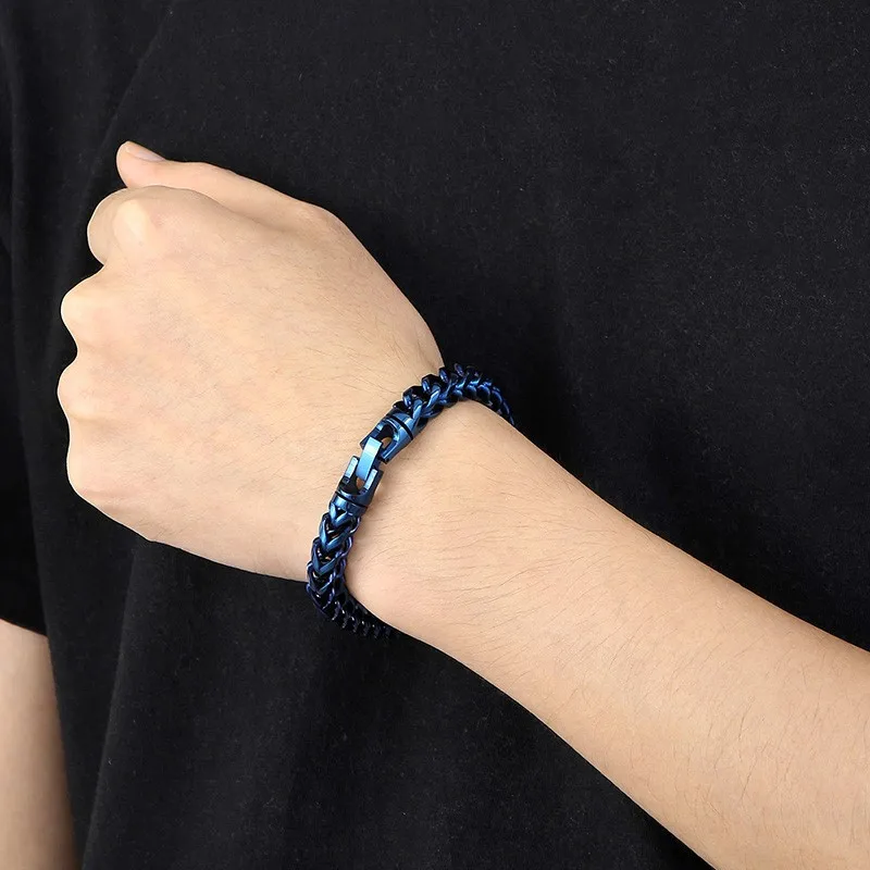 Rainbow Bbracelet 10mm Hip Hop Herringbone Chain Bracelet for Men Rock 316L Stainless Steel Multicolour Motorcycle Party Jewelry