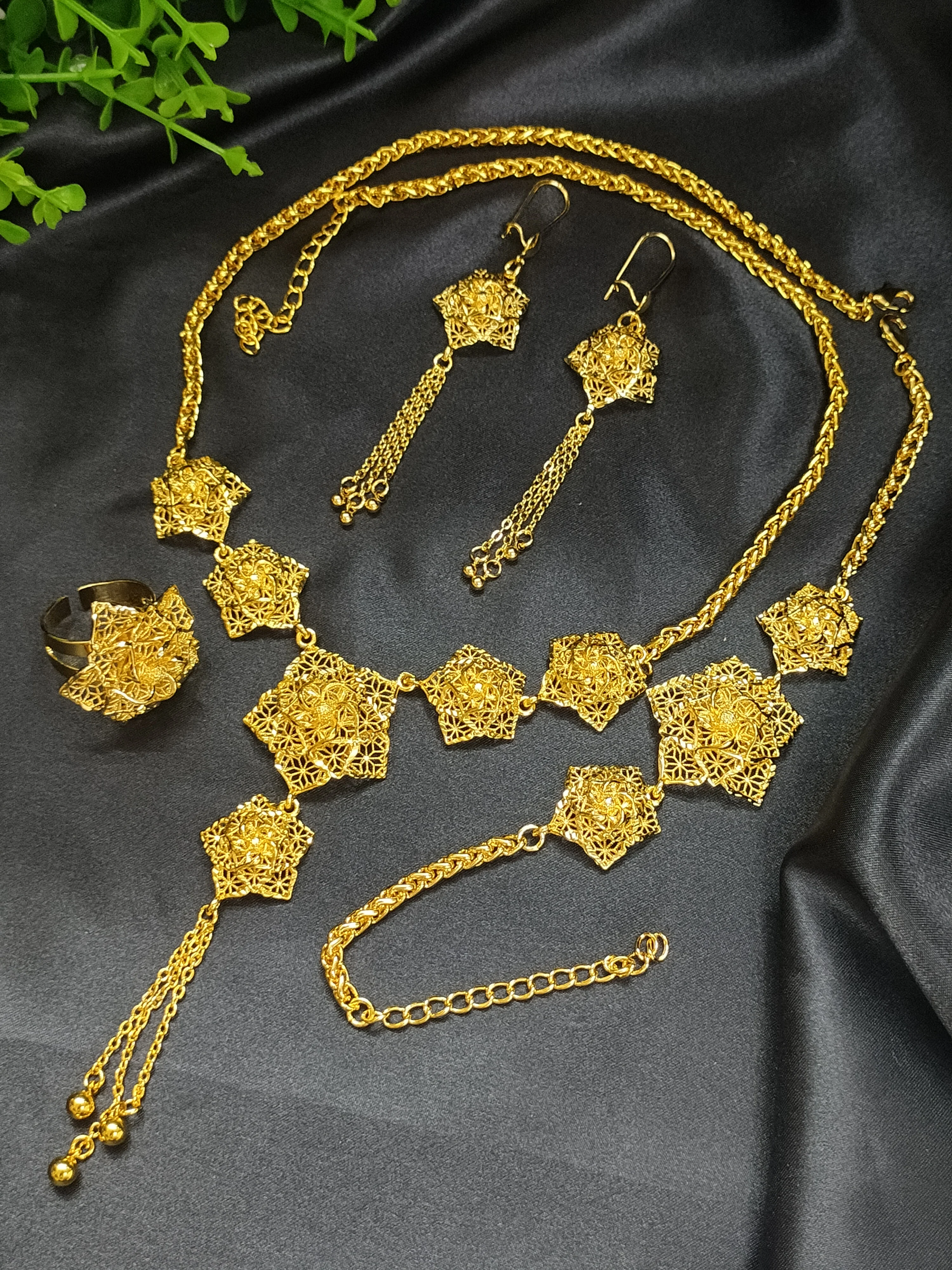 Dubai Ethiopian Gold Plated Luxury Necklace Jewelry Set For Women Nigerian Flower Shape Jewellery Set Wedding Gifts 24K