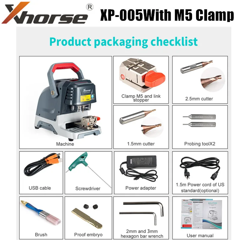 Xhorse Dolphin XP-005 XP005 Key Cutting Machine V2.2.2 With M5 Clamp Works on Phone Application Via Bluetooth-compatible