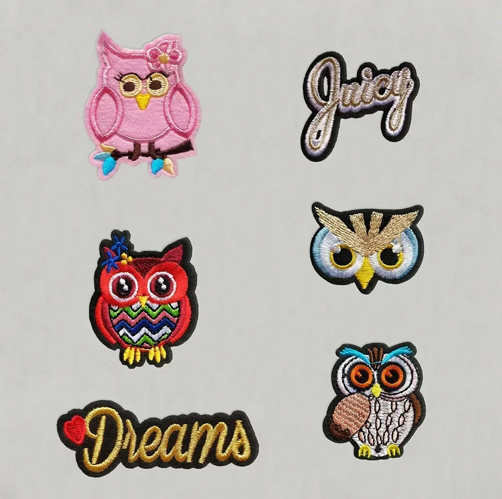 Mixture Hot Melt Adhesive Iron On Patches Cartoon Owl Cat Letter National Flag Badges DIY Motif Applique Clothing Accessories