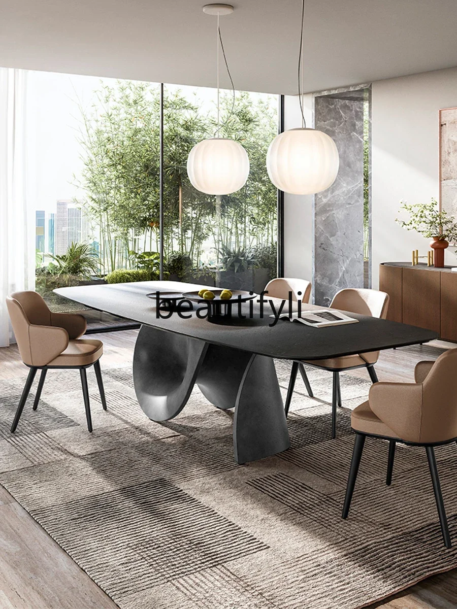 

ss CSimple light luxury high-end natural marble irregular rectangular dining table