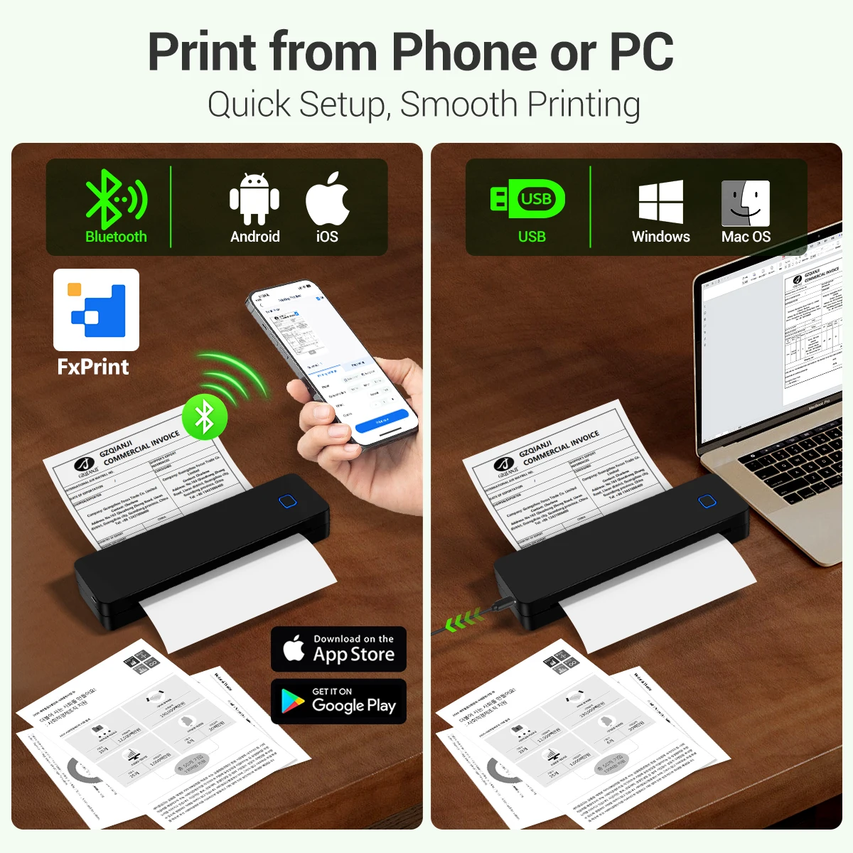 A4 Mini Thermal Printer Inkless Wireless Portable Bluetooth USB Type-C For Android iOS Office Work Home School PDF Picture Print