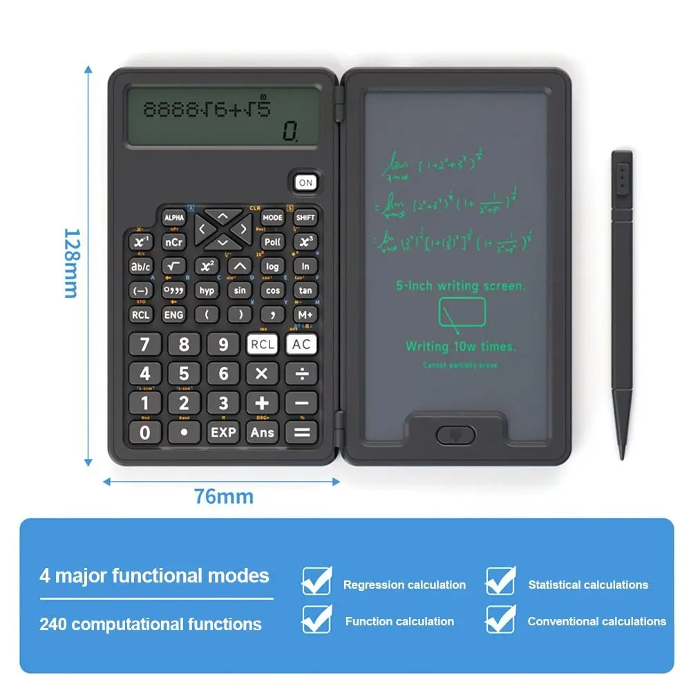 Kalkulator Ilmiah Profesional 10-Digit dengan Stylus, Notepad LCD, Kalkulator Matematika, Alas Tulis, Kalkulator Akuntansi Lipat