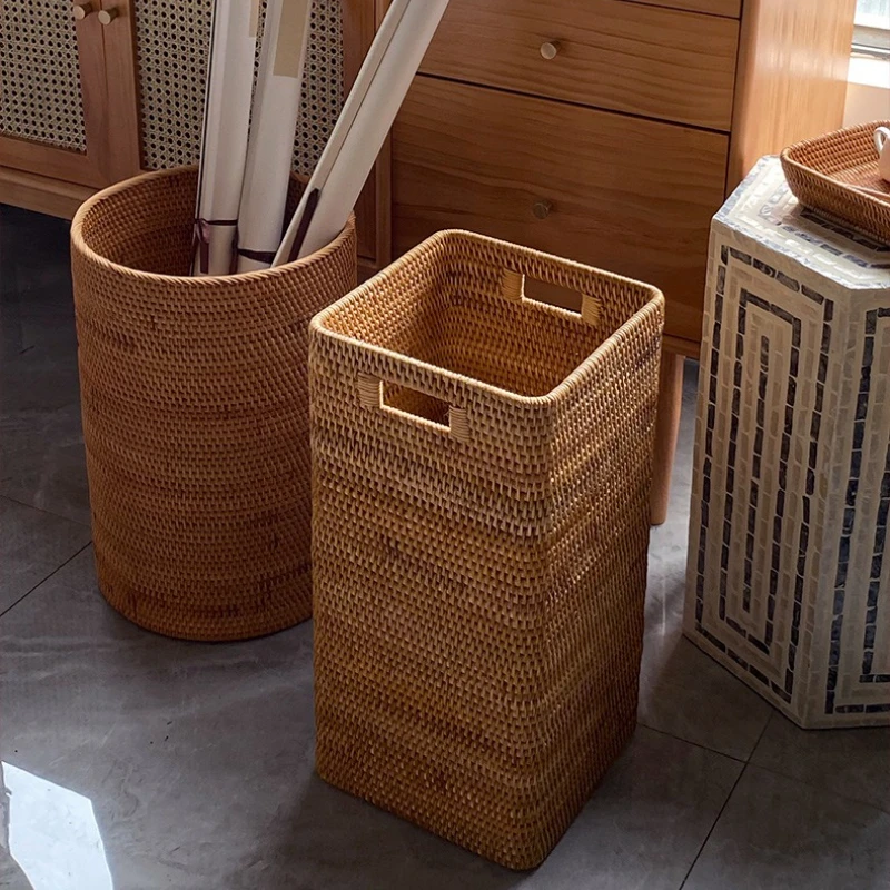 

Handwoven Rattan Storage Basket Large Round Laundry Hamper for Bedroom Toy Organizer Bin Decor Storage Tub for Book and Blankets