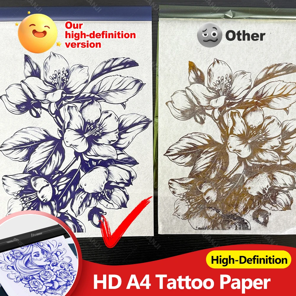 HD 100/50/30/20/10 ชิ้นกระดาษถ่ายโอนรอยสักขนาด A4 รอยสักกระดาษลายฉลุคาร์บอนกระดาษถ่ายเอกสารความร้อนสำหรับเครื่องถ่ายโอนรอยสัก