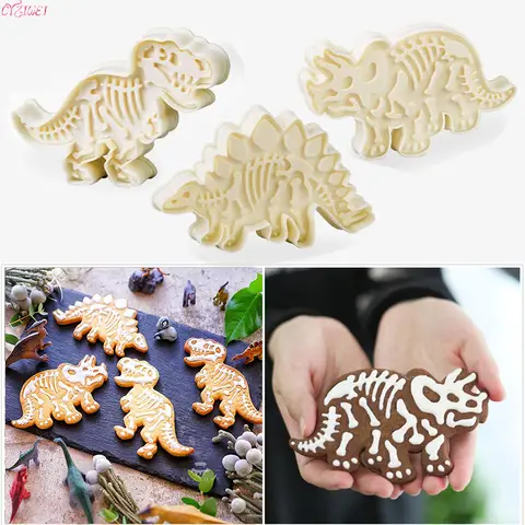 3D Dinosaur Cookie Cutters Mold Dinosaur Biscuit Embossing Mould Sugarcraft Dessert Baking Mold Fondant Cake Decoration Tool 3pc