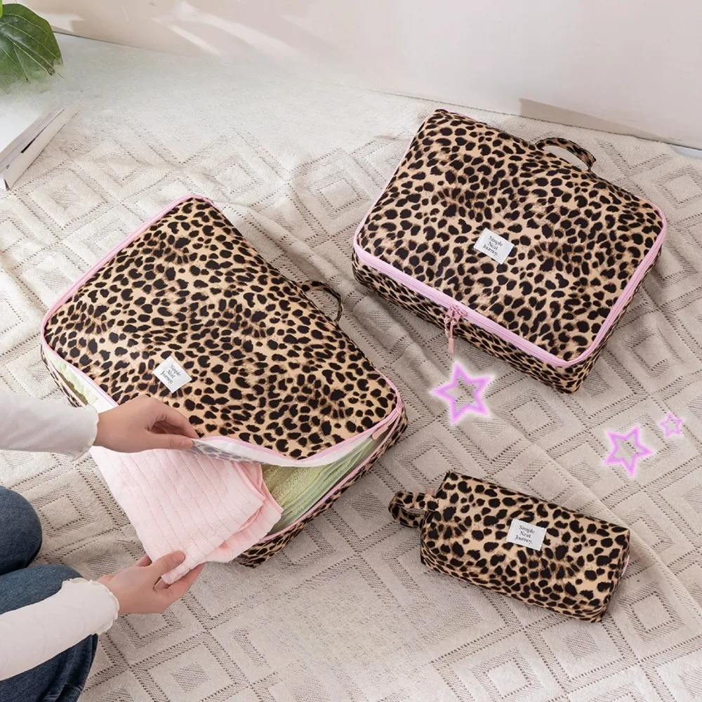 Leopard Print Travel Makeup Bag Cosmetic Organizer Portable Luggage Organizer Bag Toiletry Pouch for Women Outdoor Travel