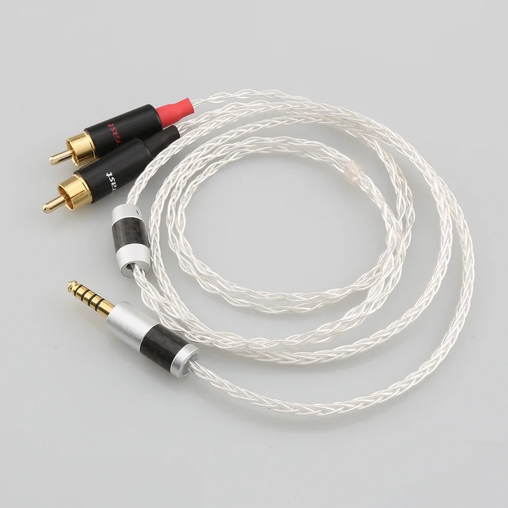 HIFI 8 النوى مطلي بالفضة 4.4 مم إلى 2rca جاك aux كابل الصوت سماعة أمبير ربط خط Interfaz de audio