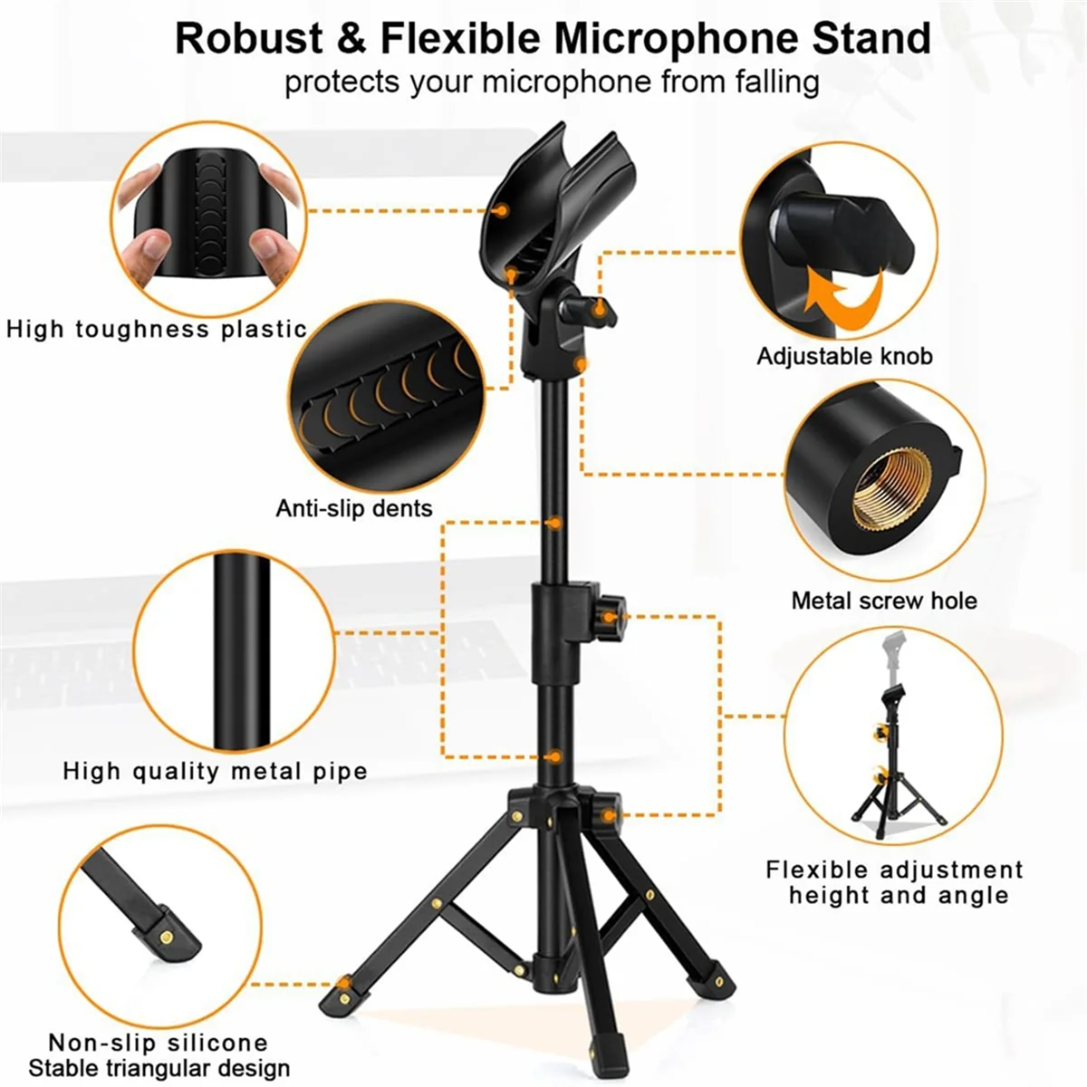탁상용 마이크 스탠드탁상용 마이크 스탠드, 대부분의 마이크용 3/8인치 스레드가 있는 조정 가능한 데스크탑 마이크 스탠드