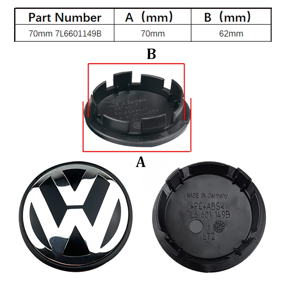 3B7601171 Para VW Volkswagen 4 peças 60MM 56MM 65MM 70MM Acessórios de Estilo Automotivo para Carro Golf, Tampas de Centro de Roda com Emblema 1J0601171
