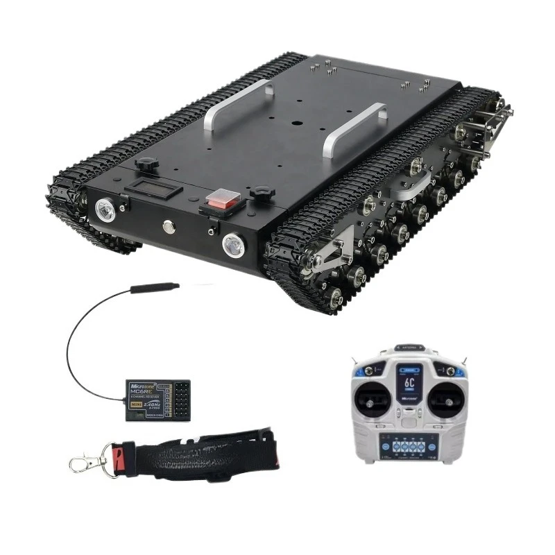 

Black WT600S Assembled Robot 50x33x11cm Tank Chassis Metal Off-Road Tracked Tank Car w/ Suspension / Remote Control System