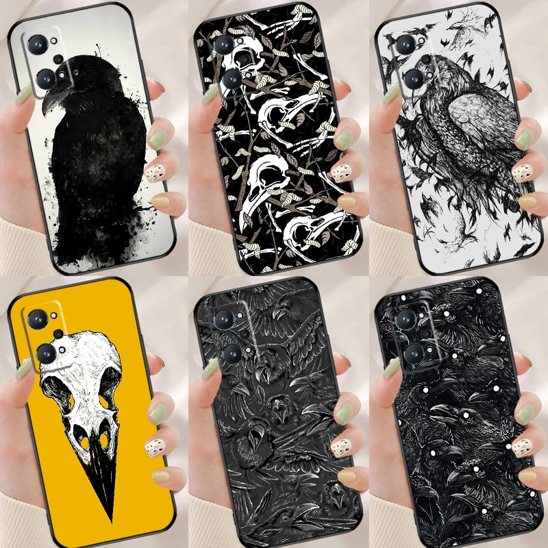 Raven Crow Skull pattern Case For OnePlus 11 10T Nord 2 3 Lite Realme 10 Pro Plus GT Neo 5 2T 3T C21Y C30 C33 C35 C55