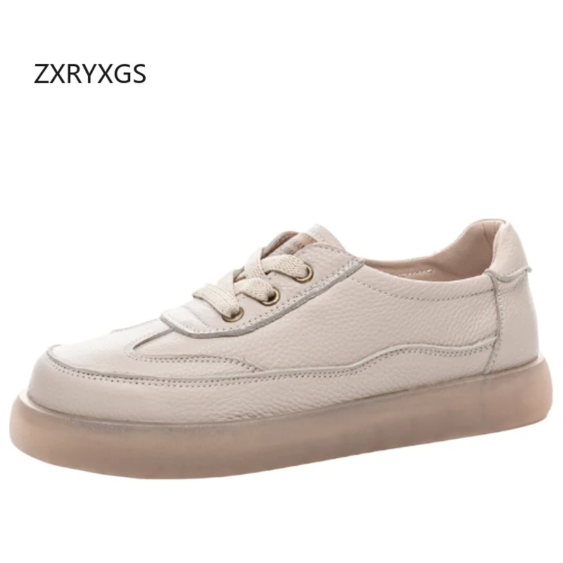 

ZXRYXGS Top Layer Cowhide Women's Sneakers 2025 New Lace-up Comfortable Breathable Real Leather Sneakers Casual Shoes Plus Size