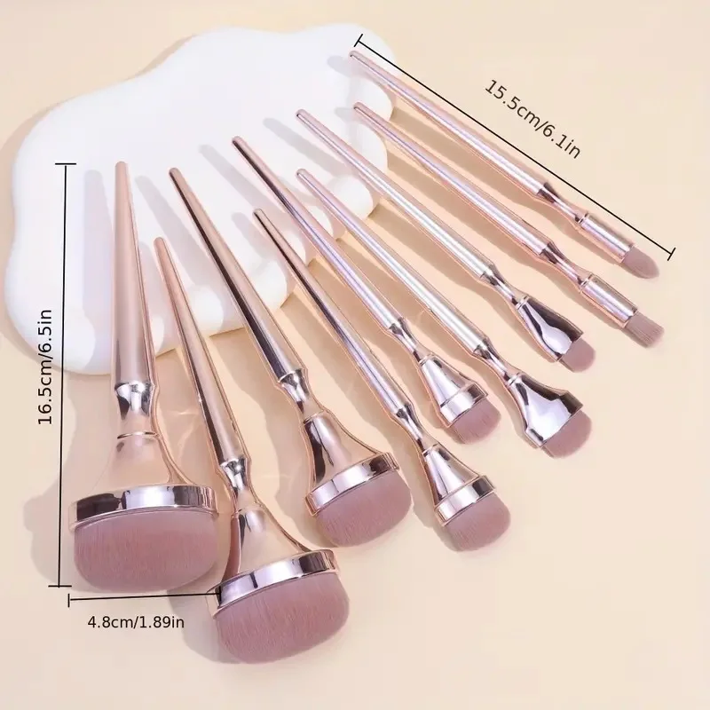 Conjunto de pincéis de maquiagem em ouro rosado, 9 peças, sombra, blush, iluminador, base, corretivo, pincel de mistura, ferramenta de beleza feminina fofa