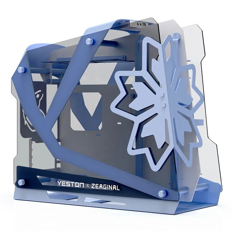 ZEAGINAL ZC-09 MATX/ITX open computer case，Both sides of the tempered glass are transparent, blue and white limited edition