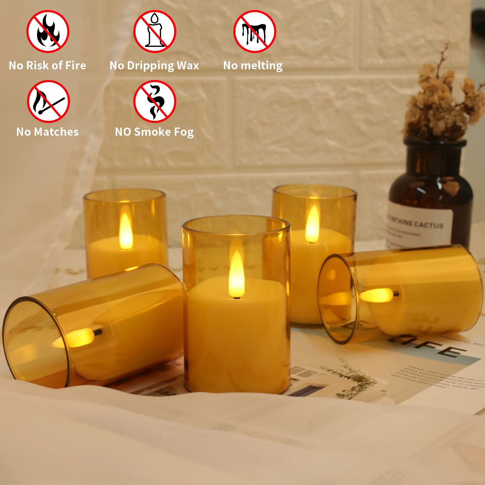 Flickering Flameless Electronic Candles Battery 3D Wick LED Candles with Timer Remote & Lampshade for Christams Wedding Decor