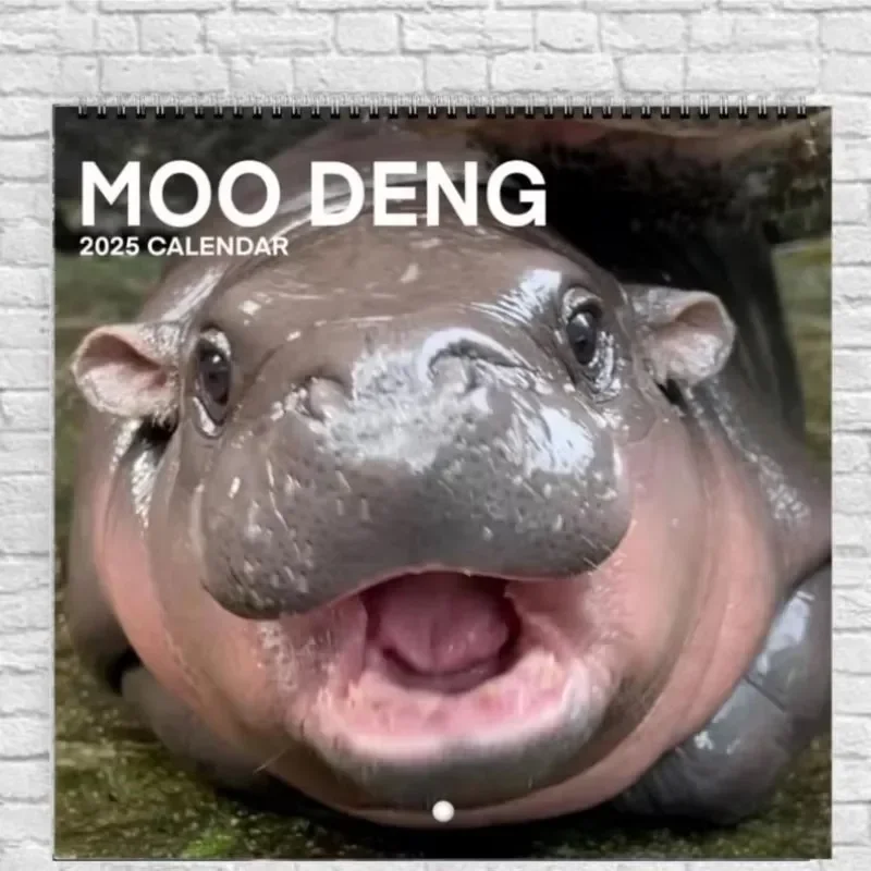 Moo Deng Calendar 2025 Calendar Cute Multi-expression Pygmy Hippo Calendar 2025 Latest Happy Hippo Wall Calendar