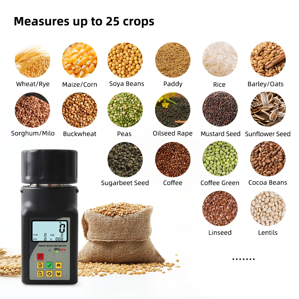 Imagem -06 - Smart Grain Moisture Meter Armazenamento de Dados Alarme Setting Atc Alta Precisão Umidade Tester para 25 Tipos Arroz Café Feijão Sementes Ervilha