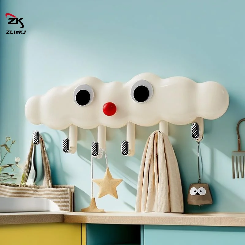 -Cloud Shaped Adhesive Wall Hook Non Punching Cute Decorative Hanger for Bathroom Towels Robes Kitchen Utensils